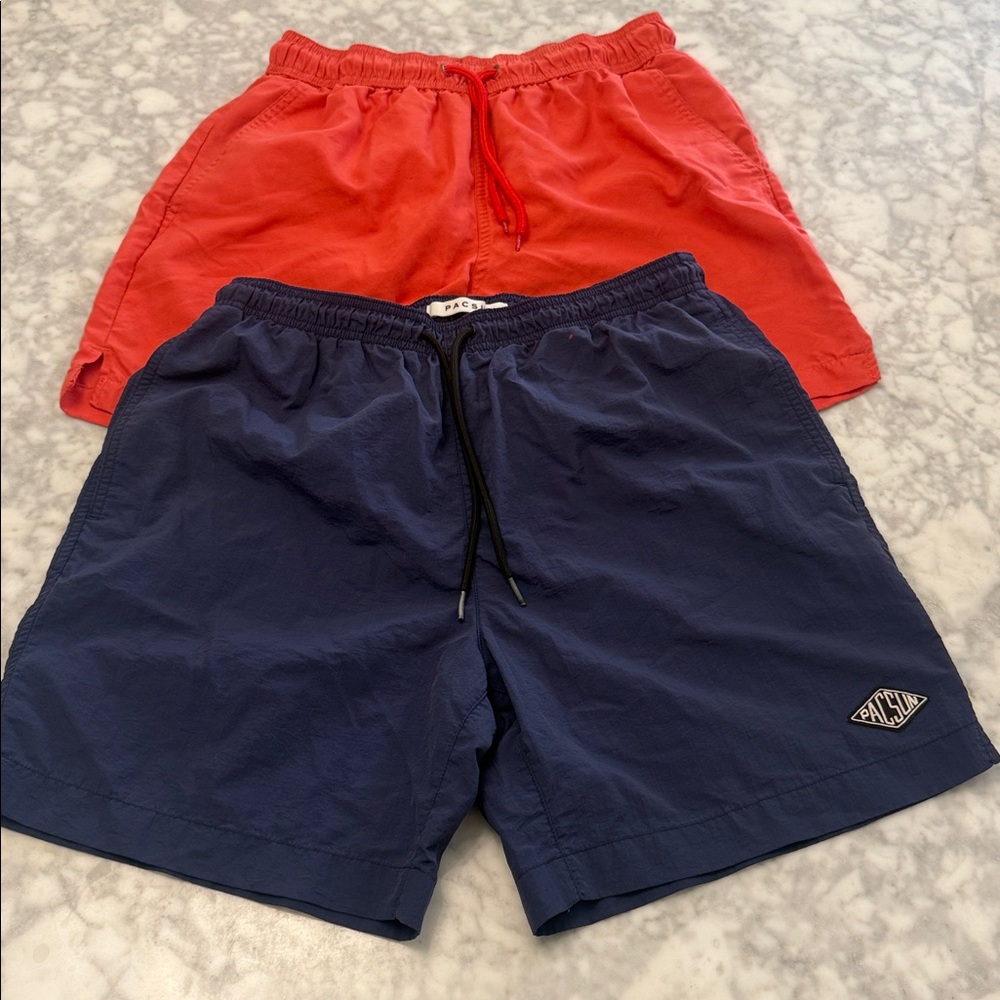 PacSun Dark Blue Swim Trunks with Drawstring